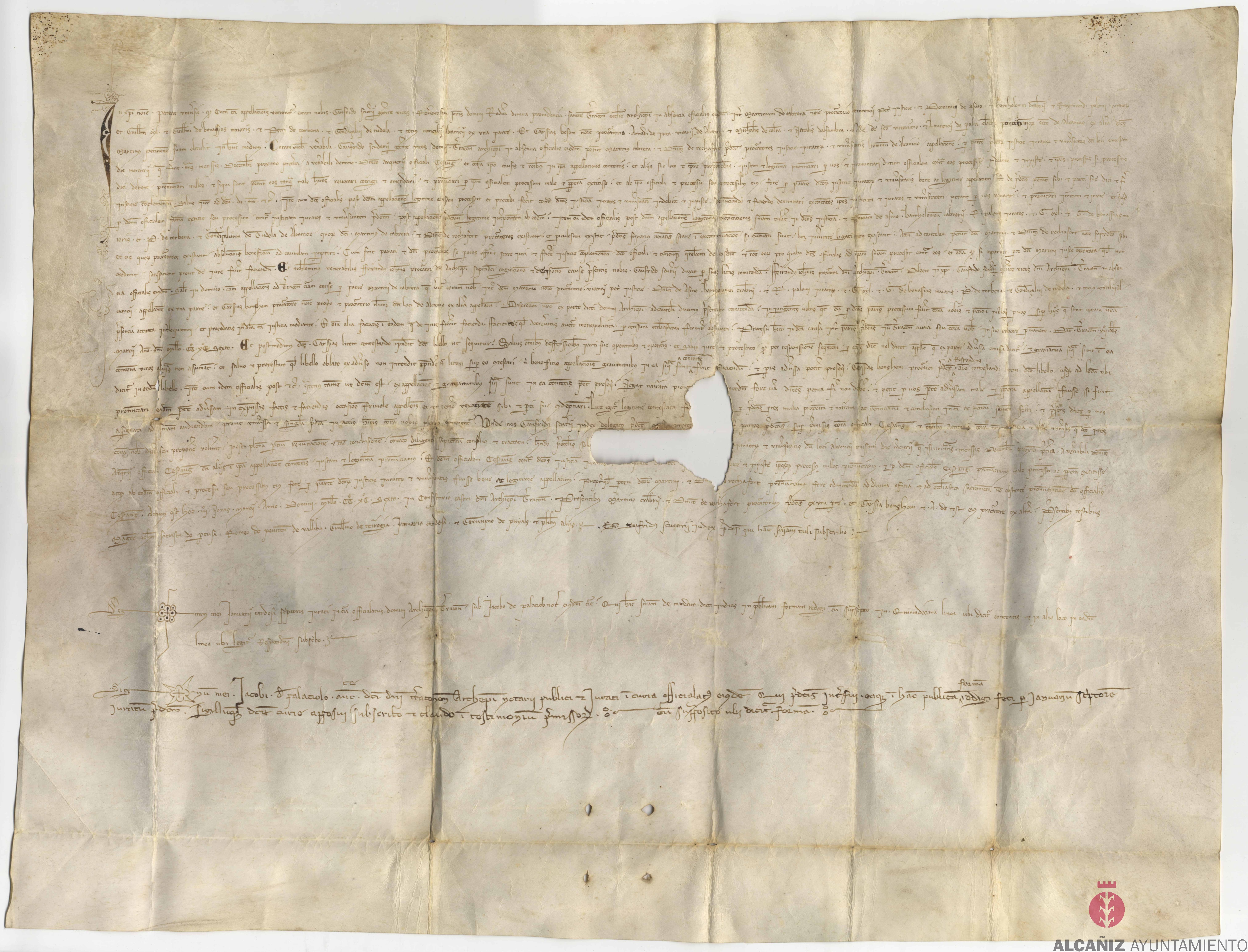 Carta de sentencia dada por Gaufrido Escuder, regente del arzobispo de Terragona, por una cuestión que había entre el vicario y racioneros de la vicaría